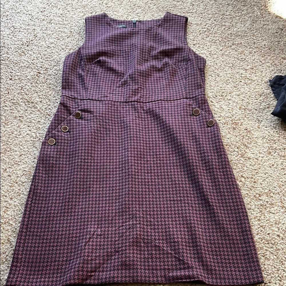 Talbots Elegant Purple/black houndstooth Sleeveless Dress size 8p